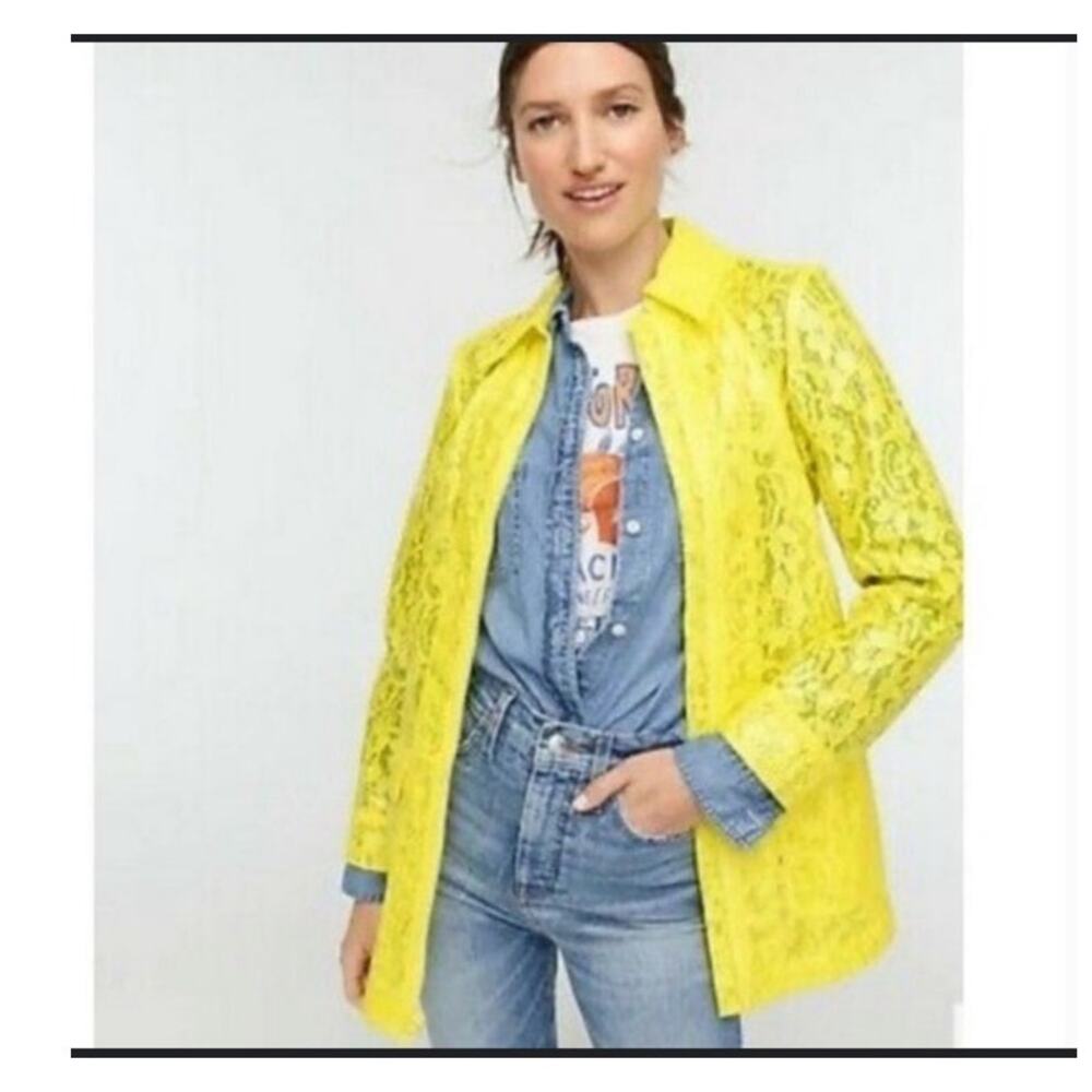 J. Crew Collection Lemon Yellow Coated Lace Jacket Preppy Size Medium